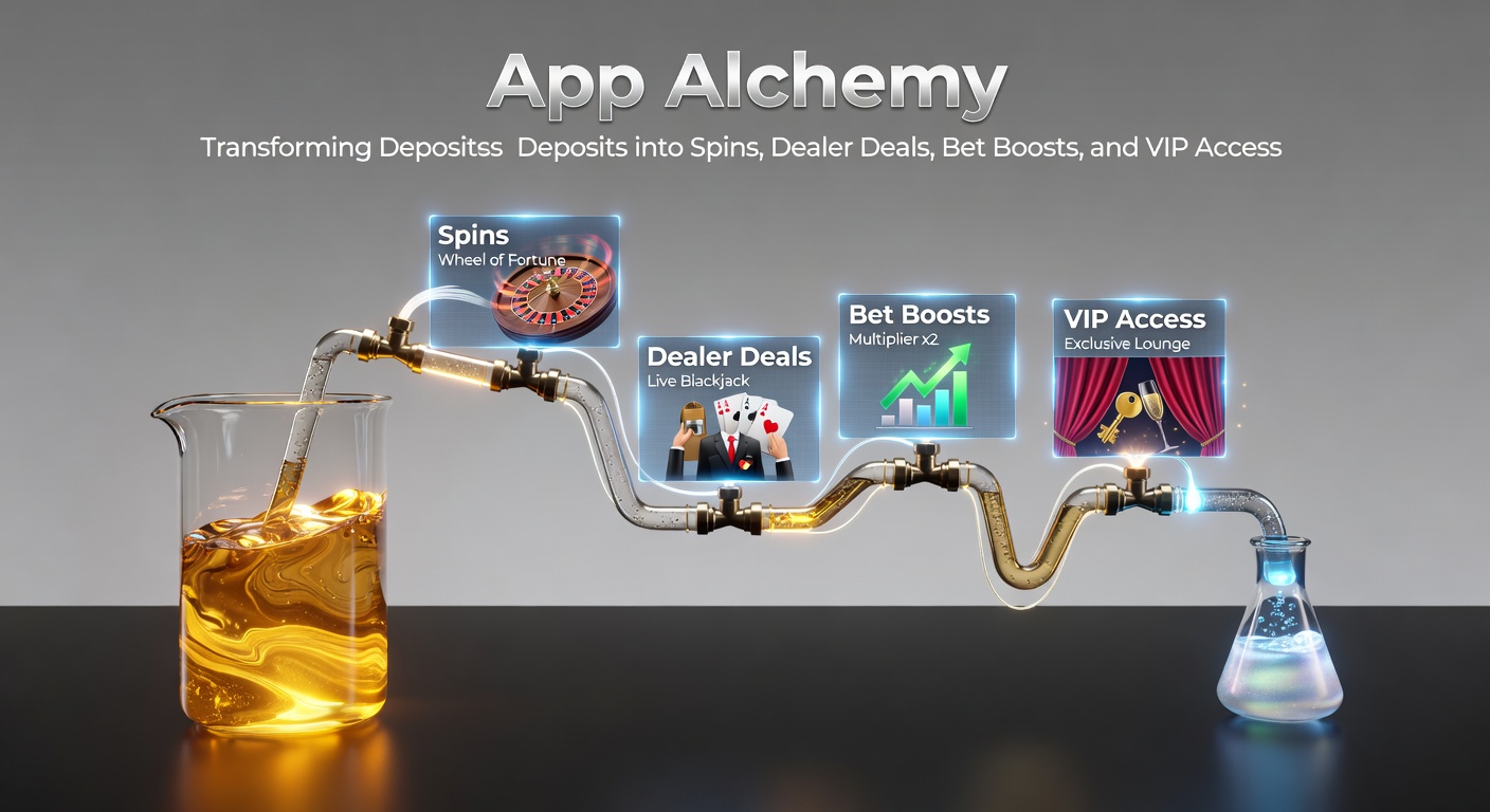 Mobile casino app interface showing deposit button transforming into cascading free spins and bonus icons on a smartphone screen