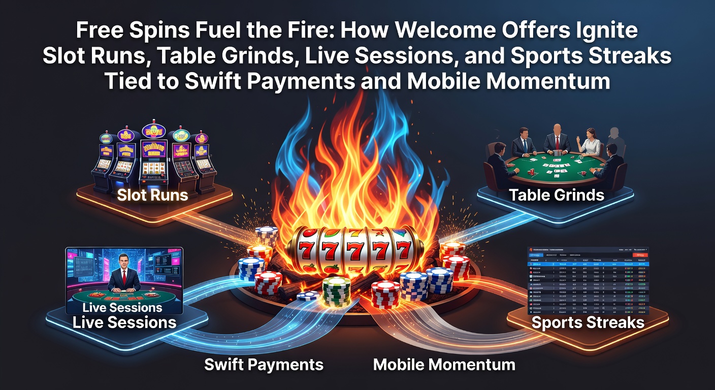 Vibrant slot machine reels spinning with free spin icons overlayed on mobile screens showing quick deposit buttons and sports betting odds