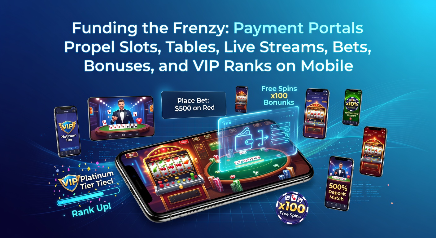 Mobile phone screen showing a vibrant casino app with slots spinning, payment options highlighted, and VIP badge glowing in the corner