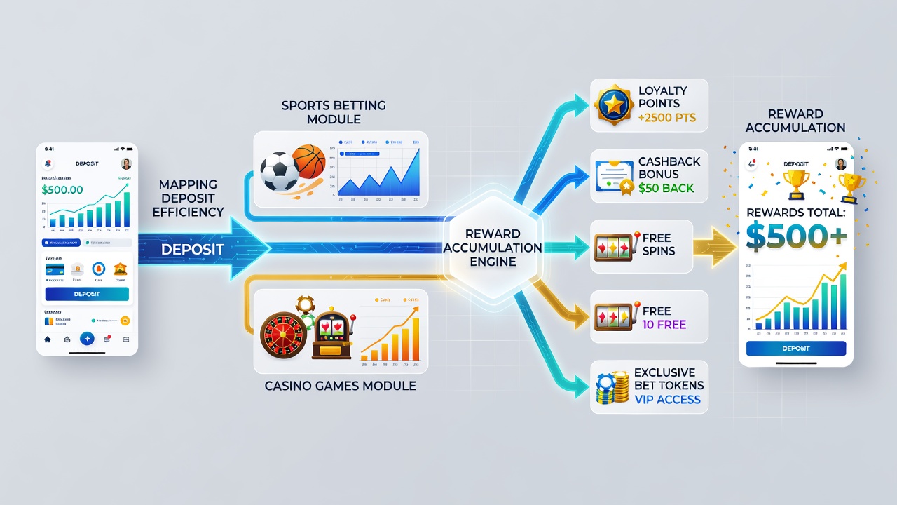 Dashboard view of reward accumulation metrics tied to various deposit methods in a hybrid mobile app