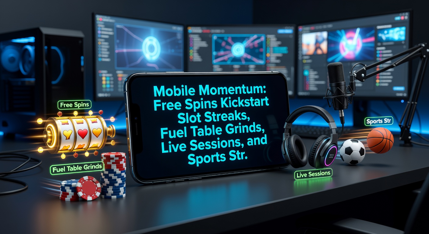 Dynamic collage of mobile devices displaying live dealer blackjack, sports betting odds updating live, and VIP ladder climbing with support chat bubbles popping up instantly