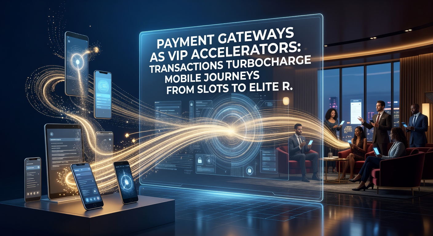 Dynamic graphic showing a payment gateway funneling transactions into a mobile casino ecosystem, with arrows propelling slot icons upward through VIP levels to exclusive reward zones like private jets and luxury watches
