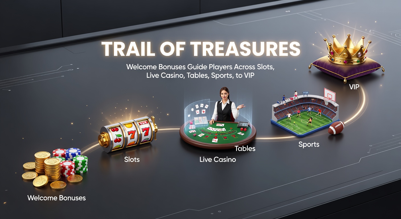 Dynamic scene of a live dealer at a roulette wheel, with overlaid paths branching to slot icons, sports scoreboards, and a glowing VIP summit in the background