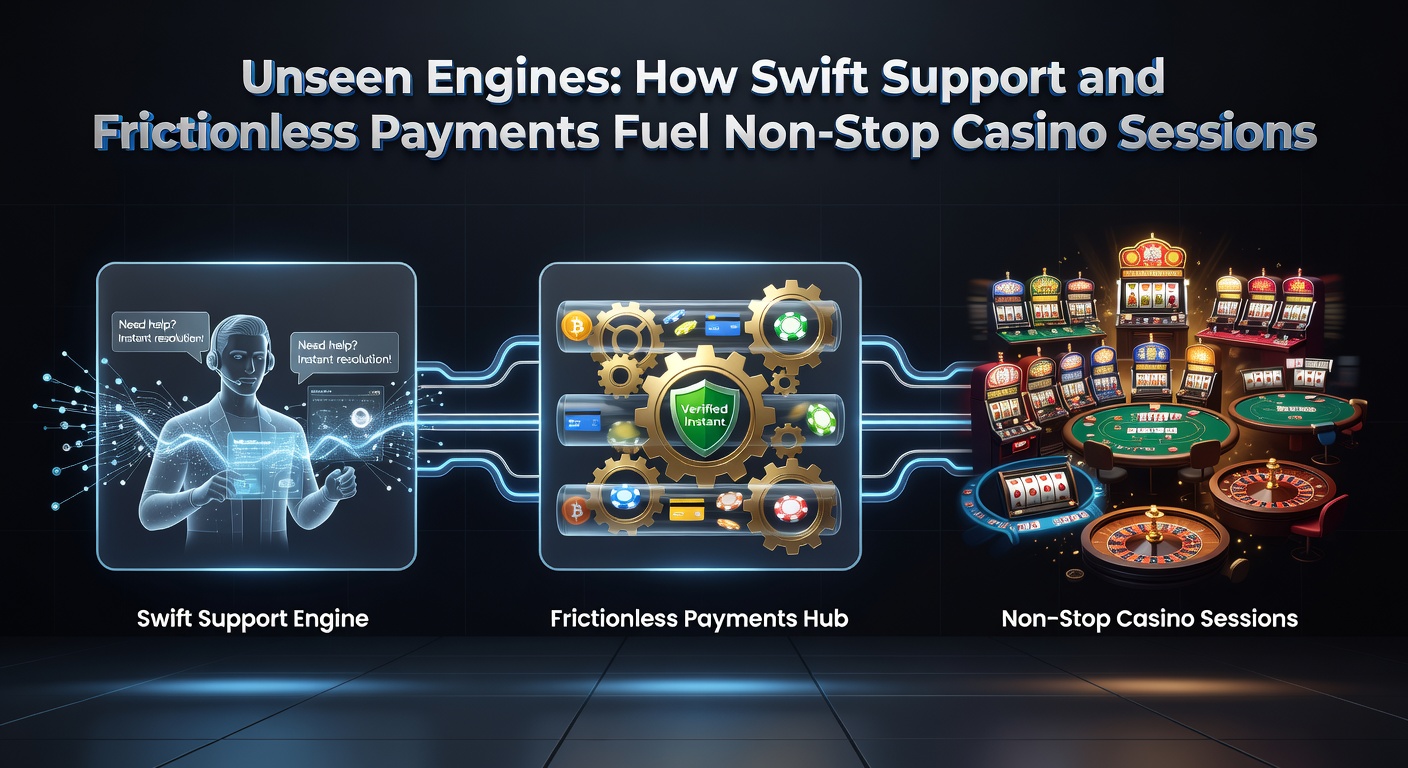 Close-up of a mobile phone screen displaying a live chat bubble resolving a payment query in seconds, overlaid with casino game icons and glowing deposit confirmations
