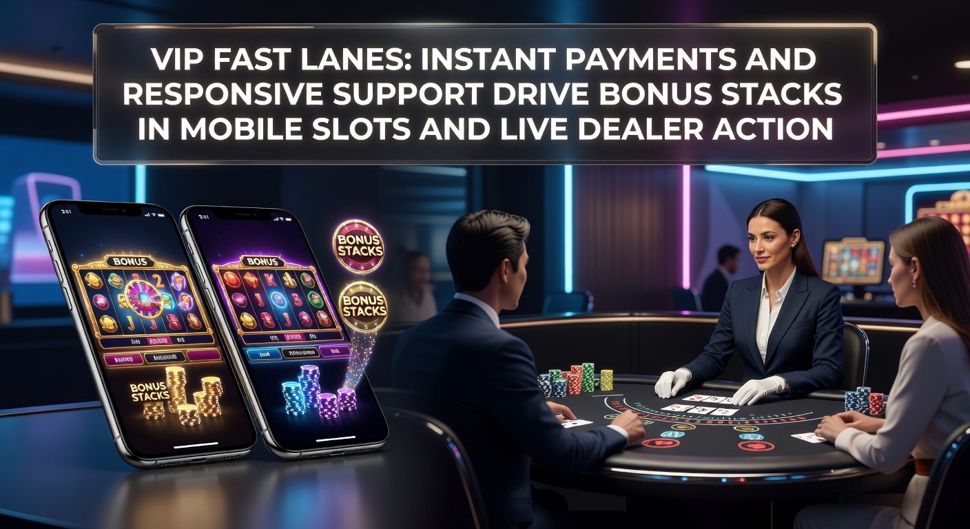 Vibrant digital illustration of a high-speed VIP lane leading to stacked golden bonus chips amid spinning mobile slots and live dealer tables